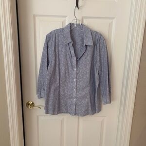 Casual Denim Blue and White Patterned Cotton Blouse